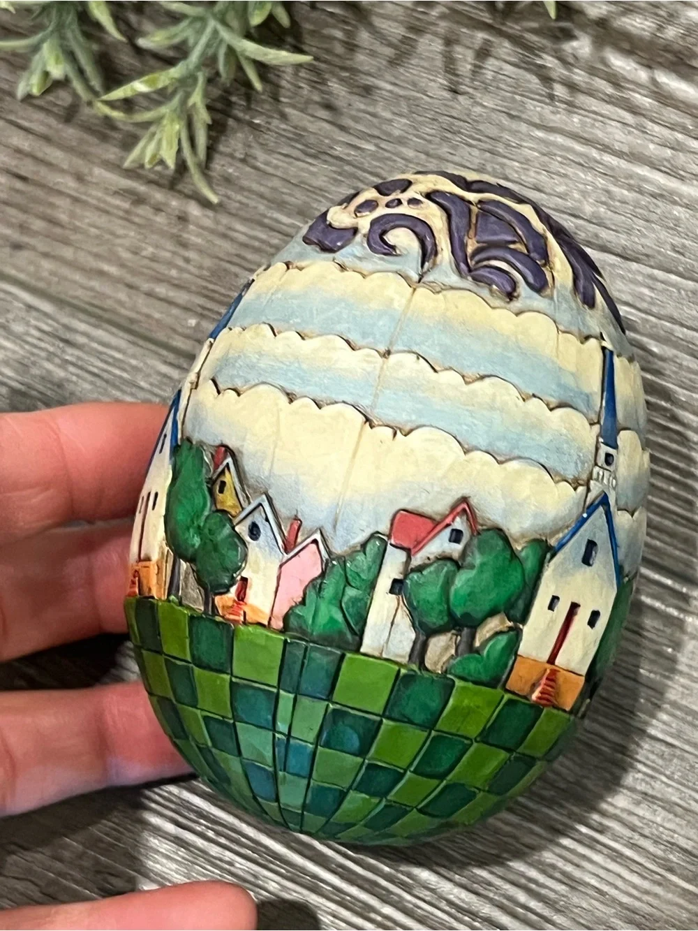 Jim Shore Wood‎ Carved Egg Heartwood Creek Church Lighthouse Landscape